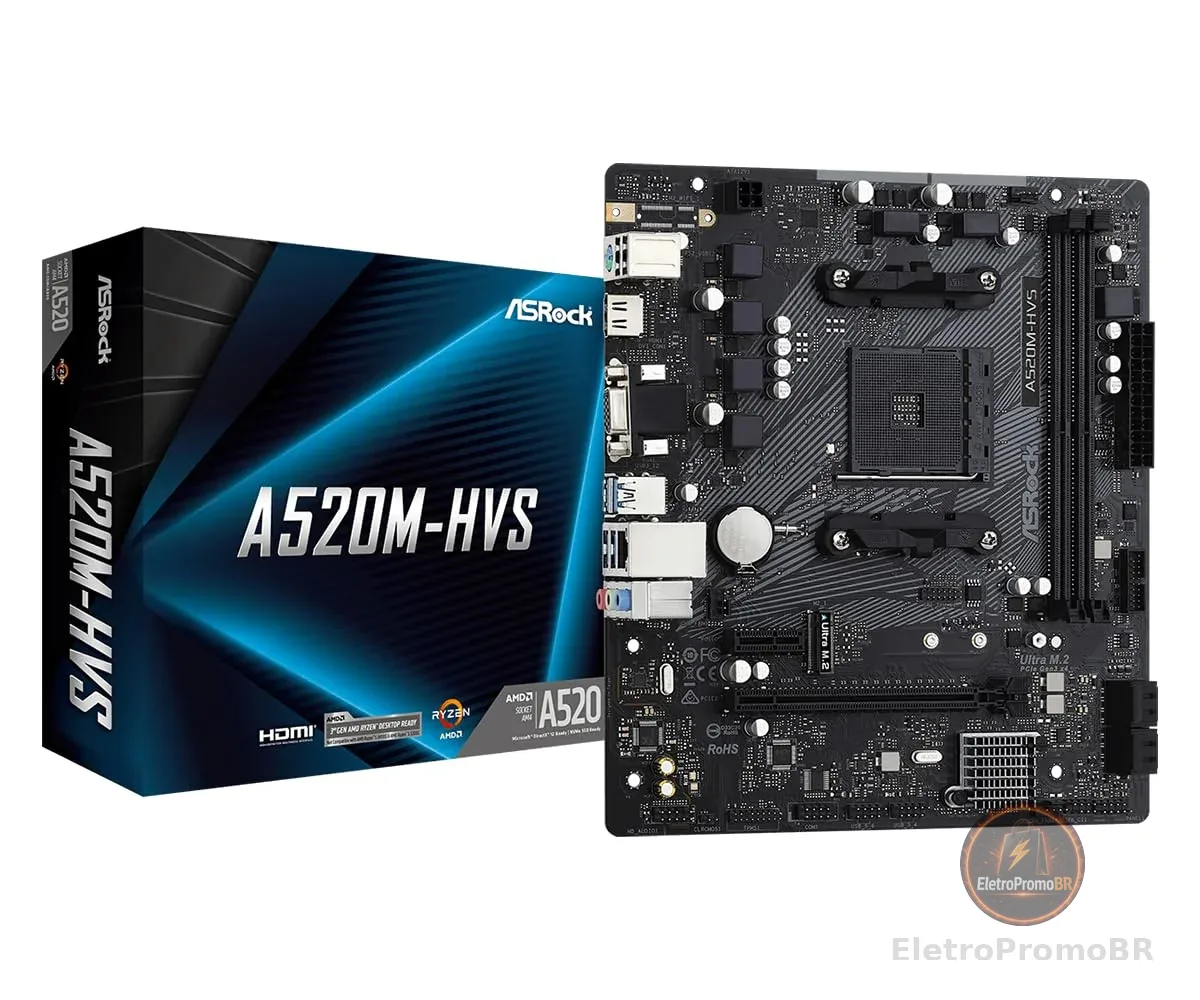 Placa-mãe ASRock AMD A520 Socket AM4 Micro ATX DDR4-SDRAM