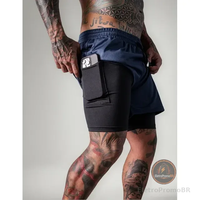 Bermuda Masculina Kaizen Sports 2 Em 1 Para Academia