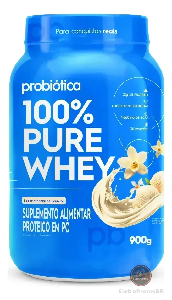 Whey Concertado Probiótica 100% Pure Whey Sabor Baunilha Pote de 900g