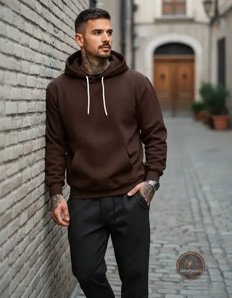 Conjunto Calça E Blusa De Moletom Liso Masculino Unissex M Marrom | Preto