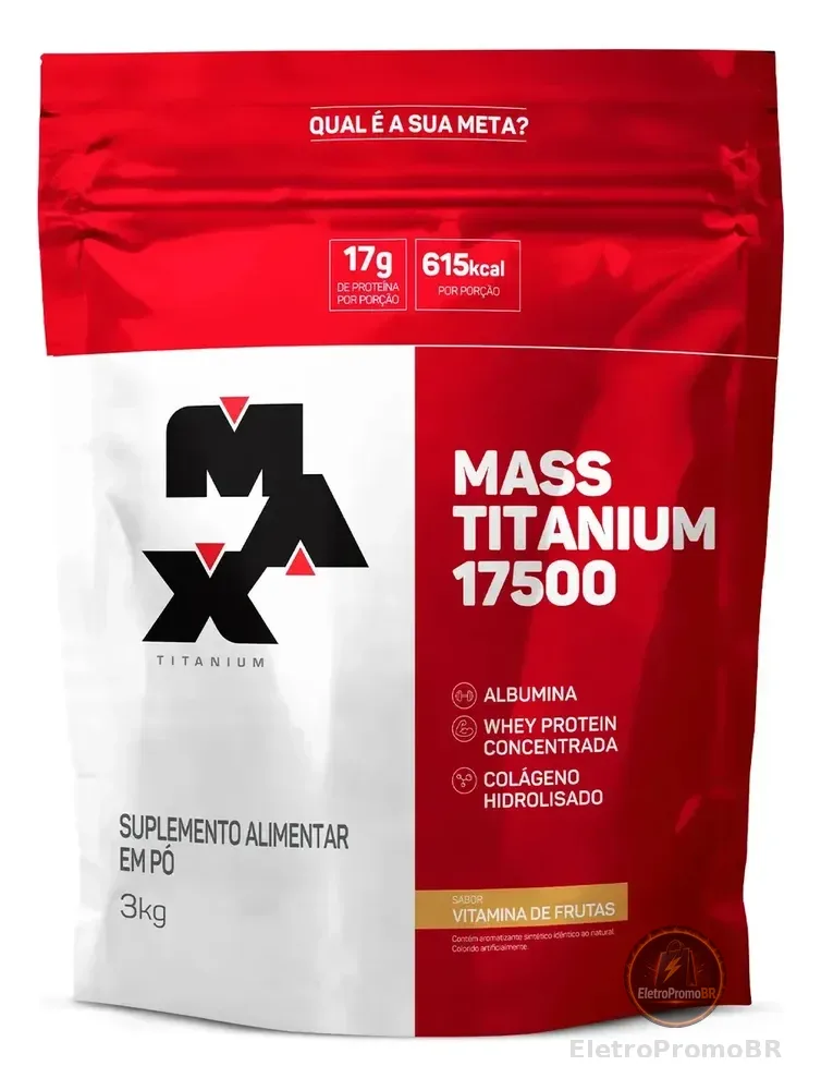 Hipercalórico Mass Titanium 17500 3kg - Max Titanium Sabor Vitamina de frutas