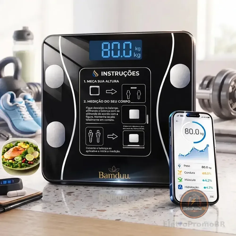 Balaca Digital Biompedância Bamduu Bluetooth 180kg App Gratuito Ios e Android