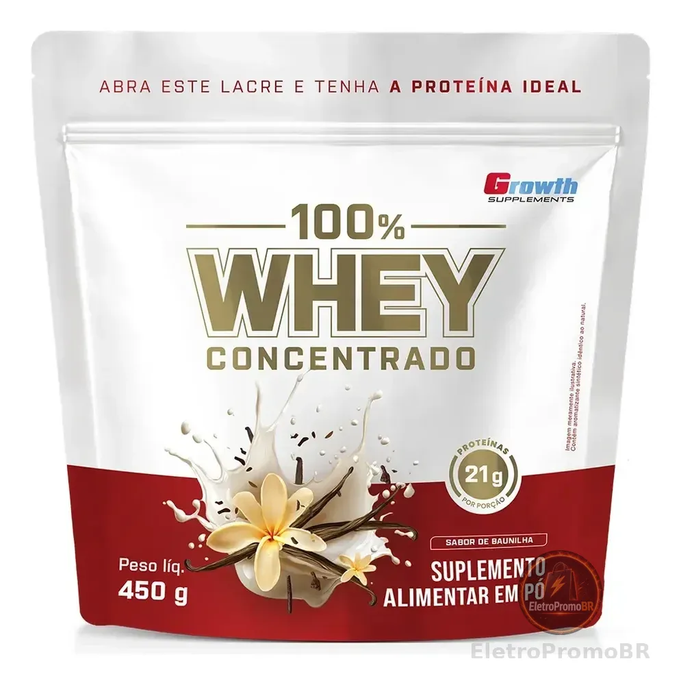 100% Whey Concentrado 450g Growth Supplements Baunilha
