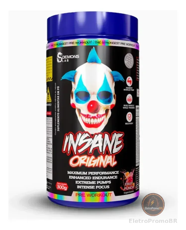 Suplemento em Pó Insane com Beta Alanina 300g Demons Lab Em Pote Sabor Fruit punch