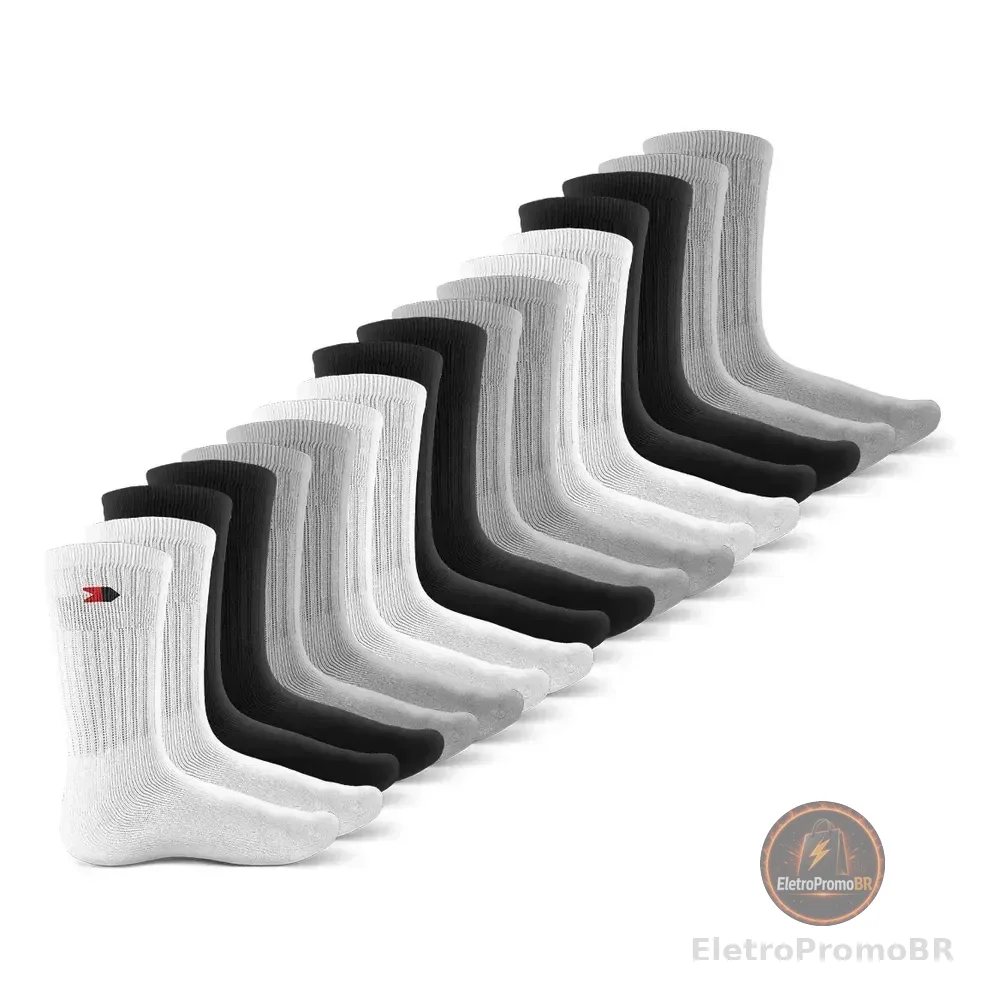 Kit 15 Pares Meias Sport Algodão Cano Alto Sandrini Conforto Sortidos 39-43