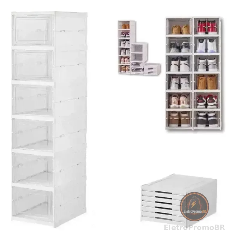 Sapateira Vertical Empilhável Caixa Sapato Tênis 6 Andares MHR cor Branco