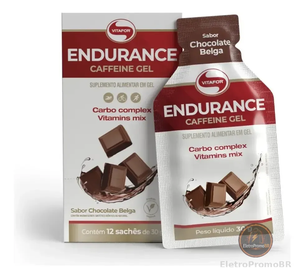 Suplemento Endurance Caffeine Gel 12 Sachês 30g Vitafor Chocolate Belga