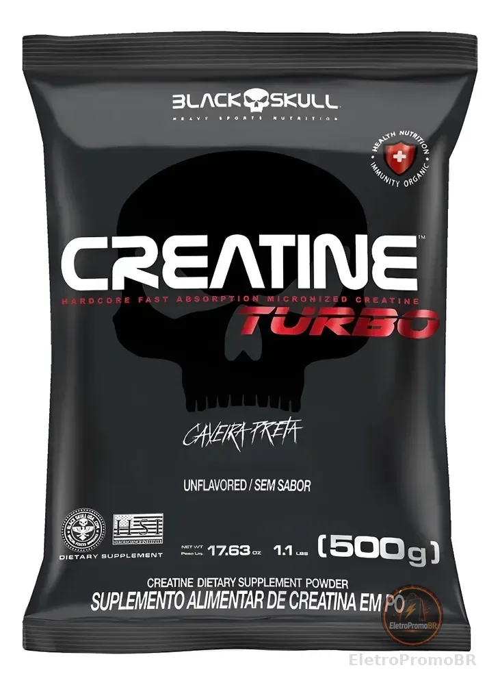 Creatina Turbo Refil - 500g - Black Skull - Caveira Preta Sem Sabor