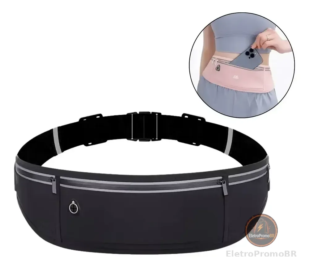 Pochete Fit Slim Impermeável Corrida Academia Porta Celular Preto