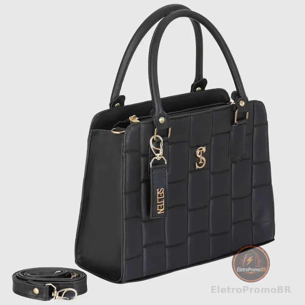 Bolsa Feminina Transversal e Alça De Mão E Selten Cor Preto