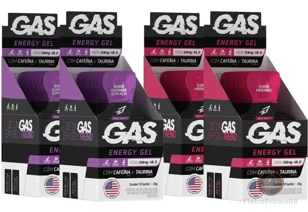 Kit 4x Caixas Gas Gel Energético 40 Sachês Bodyaction Sabor Guaraná com Açaí/Morango