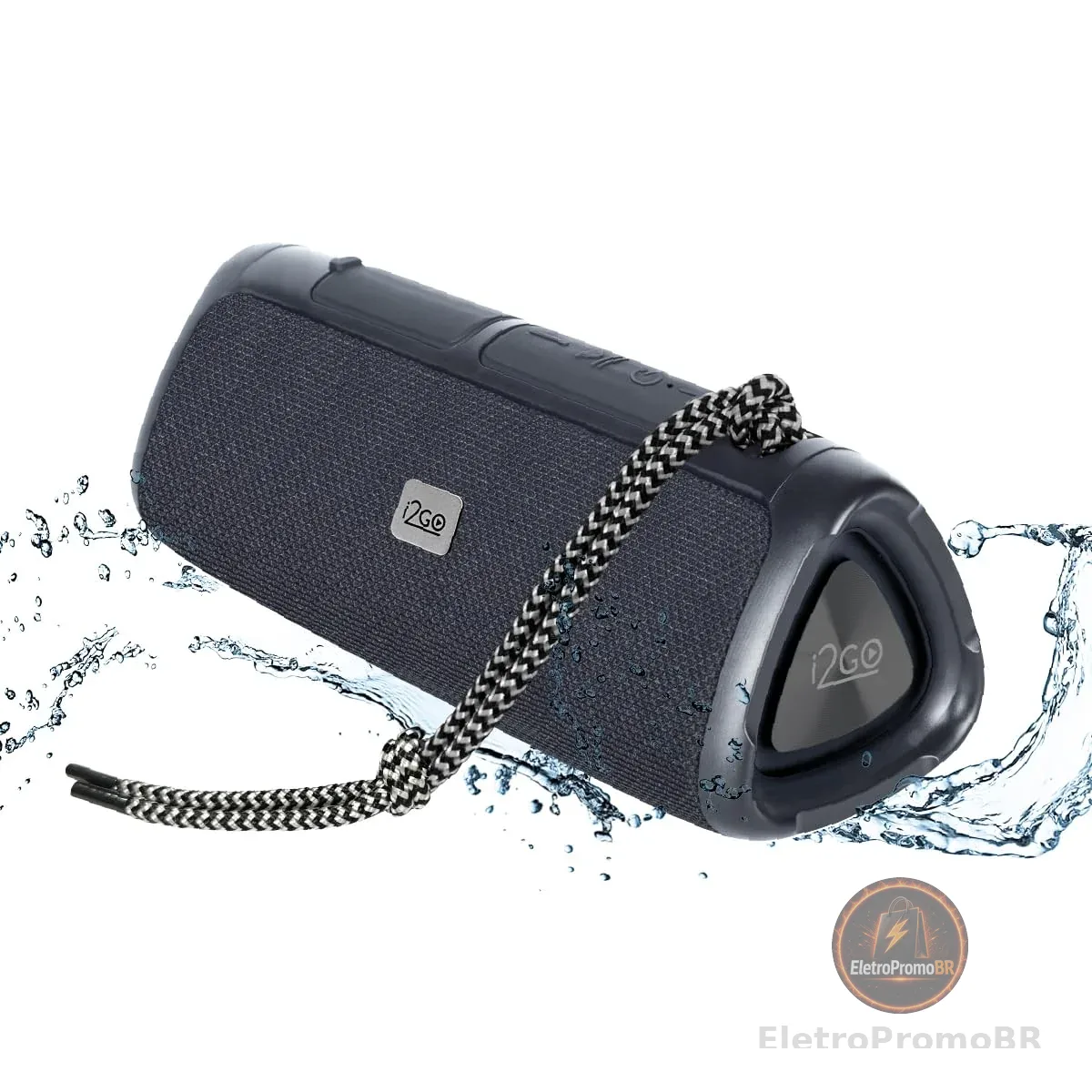 I2GO, Caixa De Som Bluetooth 3 Angle Sound. 12W RMS, Resistente à Água, Preto