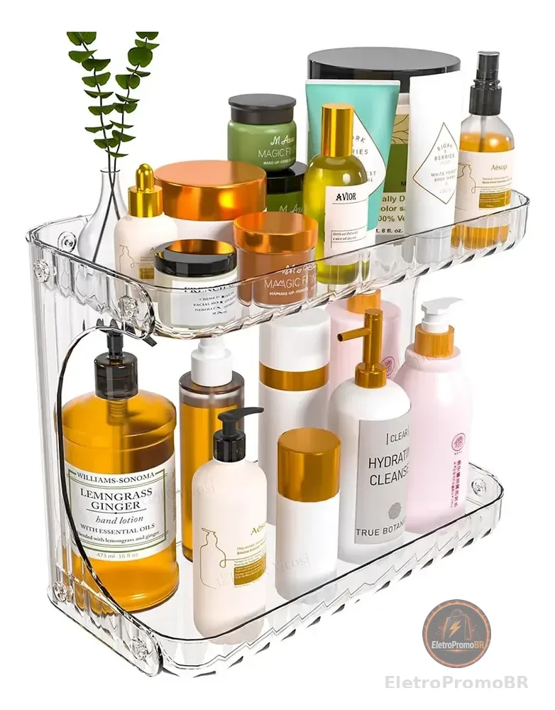 Organizador De Maquiagem 2 Andares Cosméticos Multiuso Transparente