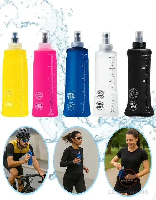 Garrafa Água Hidratação Soft Flash Silicone Dobrável 250 Ml