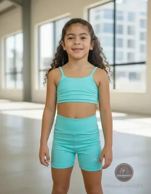 Roupa De Treino Infantil Short E Top De Lycra
