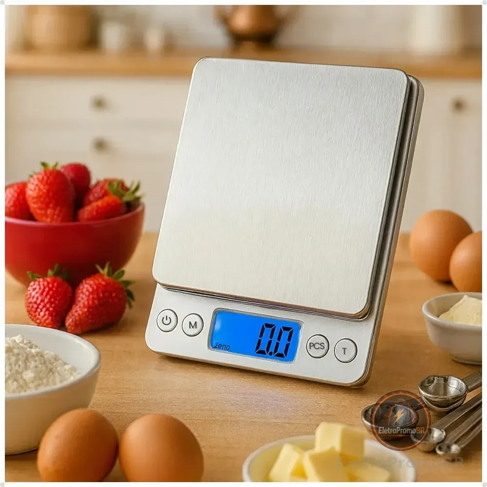 Balança Digital Cozinha De Alta Precisão 0,1g- 2kg Inox Uso Profissional e Doméstico Portátil Dieta Fitness Nutricional Comida Alimentos Confeitaria Ezelar