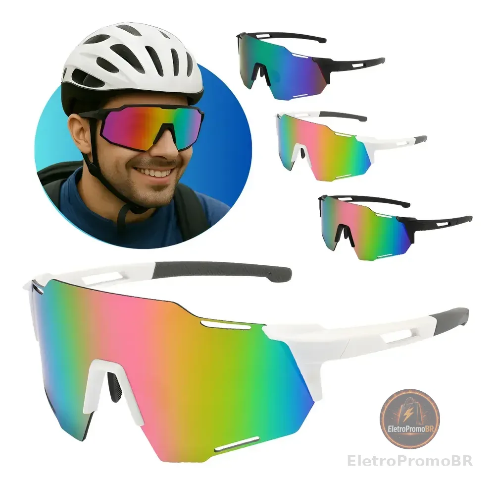 Óculos De Sol Esportivo Corrida Ciclismo Bike Volei Tennis Espelahdo Branco C/ Lente Laranja