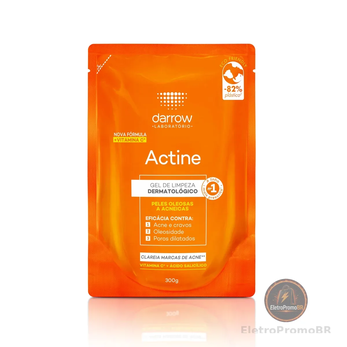 Darrow Actine Gel de Limpeza Dermatológico Facial com Ácido Salicílico, Vitamina C e Lactato de Mentila, Redução de 86% da Acne e -90% Oleosidade Imediatamente, 300g refil