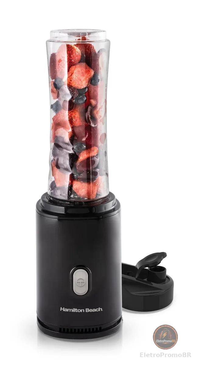 Liquidificador Individual, Preto, Dois Copos, Personal Blender 110v, Hamilton Beach