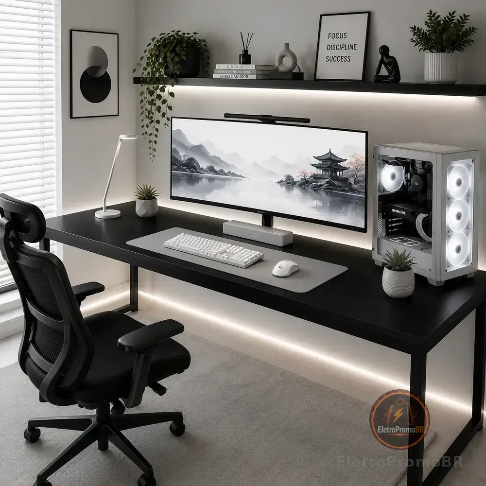 Mesa Para Setup Gamer 150cm Industrial Escritório Pés Aço Preto