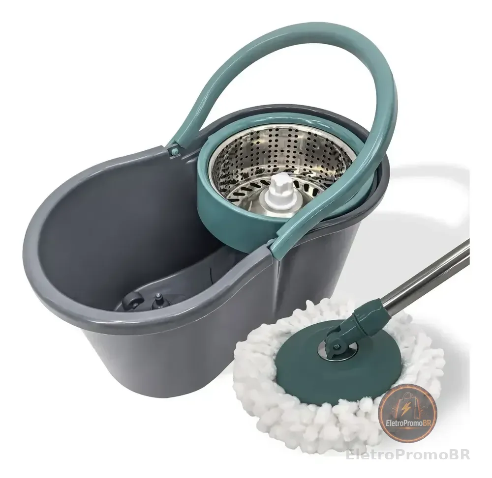 Esfregao Mop Giratorio 8 Litros Cesto Inox 2 Refil Pro Unica