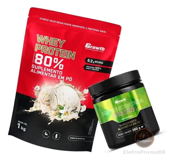 Kit Growth: Whey Protein Baunilha 1kg + Creatina Monohidratada Sem Sabor 250g