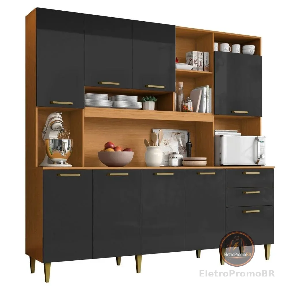 Armário de Cozinha Completa Aramóveis Kit Mega 9 Portas 2 Gavetas