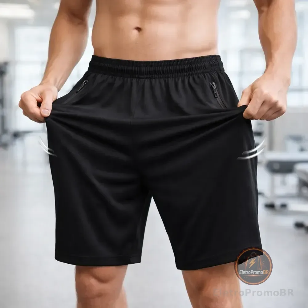 Short Masculino Bermuda Tactel Com Elastano Dry Fit Academia Preto Liso Gg