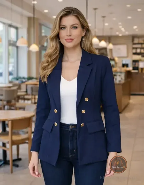 Blazer Feminino Alfaiataria Terninho Social Com Botões