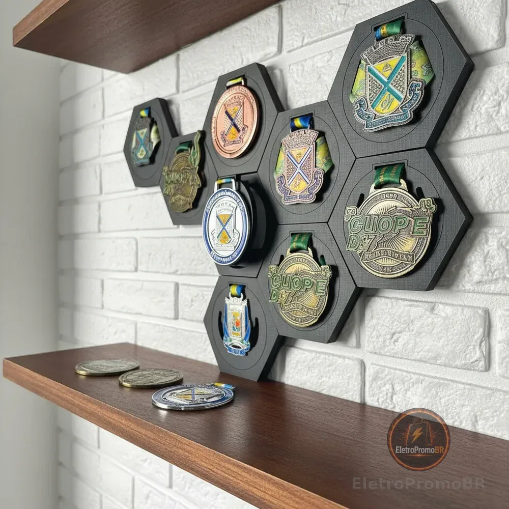 Porta Medalhas Criativo Ciclismo Futebol Corrida Kit 10 Un. Preto