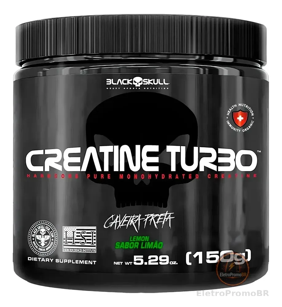 Suplemento em Pó Black Skull 150g Turbo Monohidratada Sabor Limão