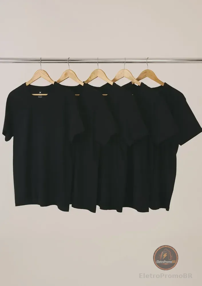 Kit Com 5 Camisetas Masculinas Básicas Hering  Preto G