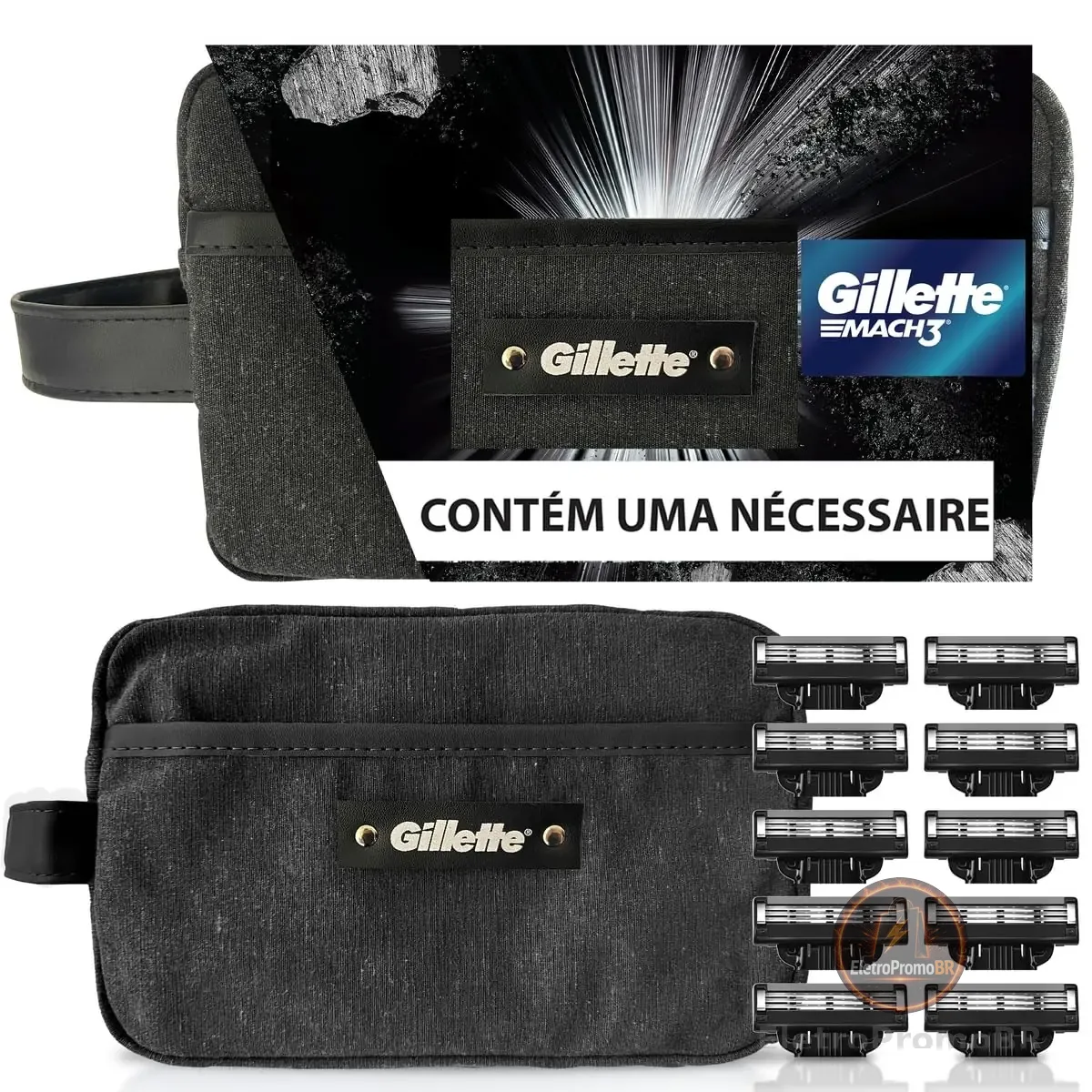 Kit Gillette Mach3 10 cargas + Necessaire, Higiene Pessoal, Cuidado com a barba, Lâminas e Aparelhos de Barbear