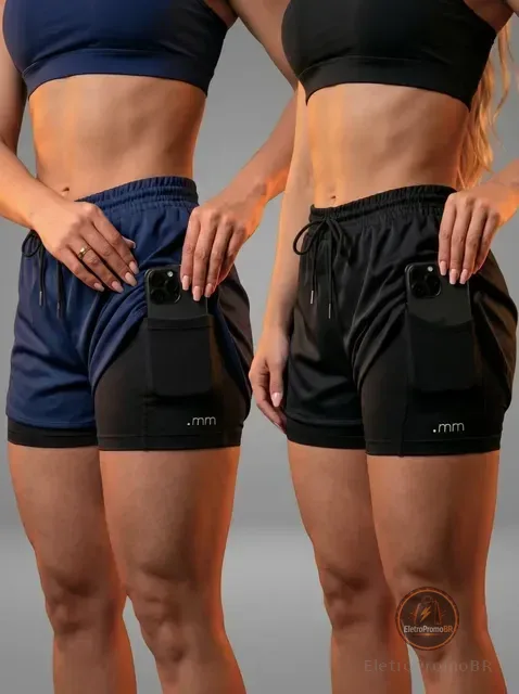 Kit 2 Short Duplo Compressão Fitness Bermuda Treino Feminino