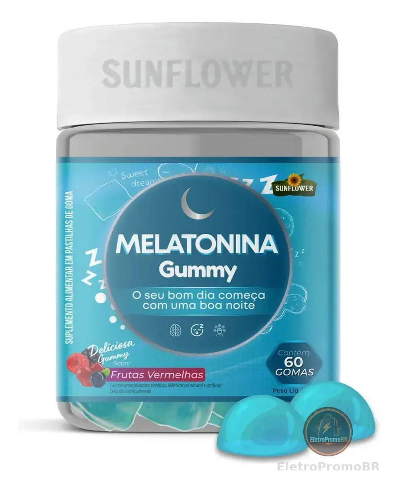 Suplemento Nutricional Goma de Melatonina Sunflower Sabor Frutas Vermelhas 60 Unidades
