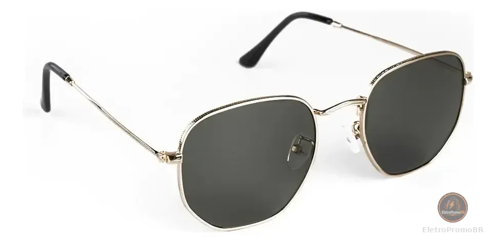 Óculos De Sol Saint Germain Dourado Harbor Aviador Uv400 Lente Preto Desenho Espelho