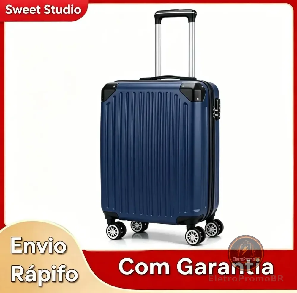 Mala de Bordo Rígida de ABS Sweet Studio com Rodas 360 e Zíper Extensor Azul