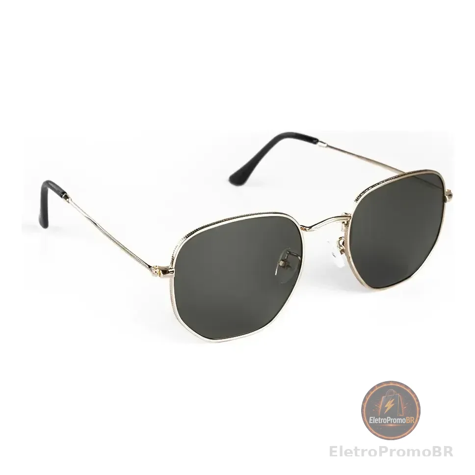 Óculos De Sol Saint Germain Dourado Harbor Aviador Uv400 Lente Preto Desenho Espelho