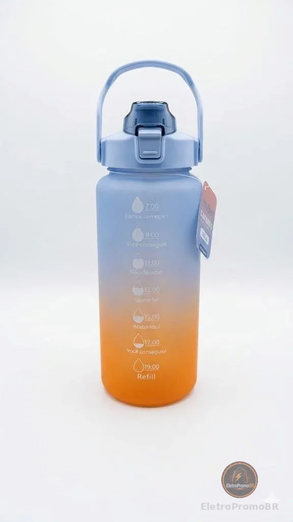 Weeze Garrafa de Água Squeeze Academia 2 Litros Fitness Plástico Emborrachado Azul e Laranja