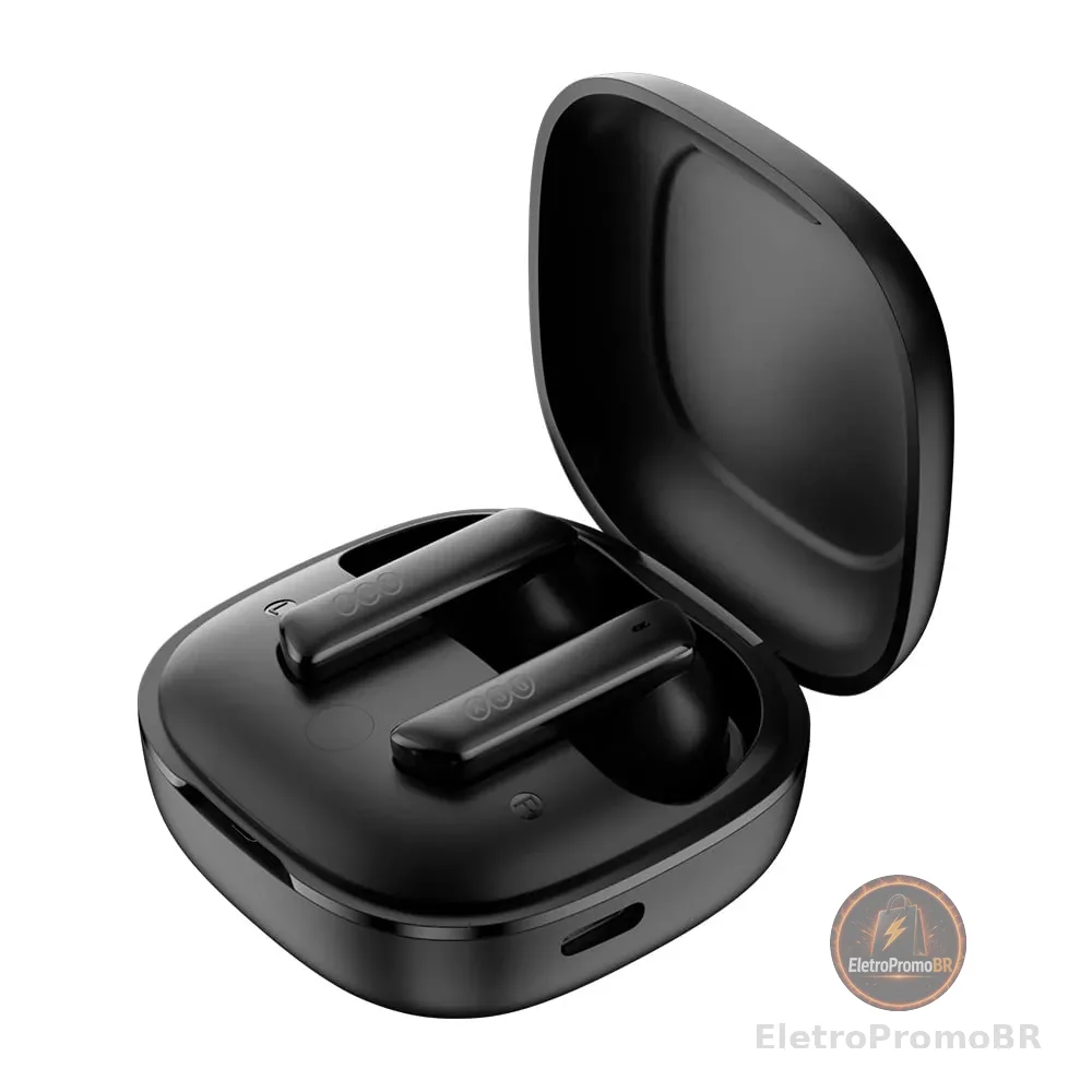 Fone de Ouvido Bluetooth QCY HT05 Melobuds ANC, Fone Cancelamento de Ruído Ativo, 40db ANC Headphone com 6 Microfone, 30 Tempo de Jogo (Preto)