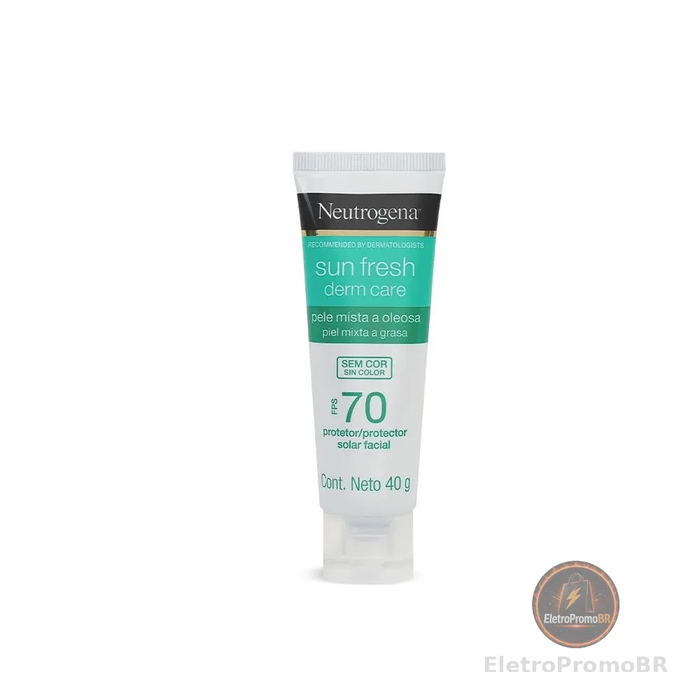 Neutrogena Sun Fresh Protetor Solar Facial Derm Care, Pele Oleosa, Sem Cor, FPS 70, 40g