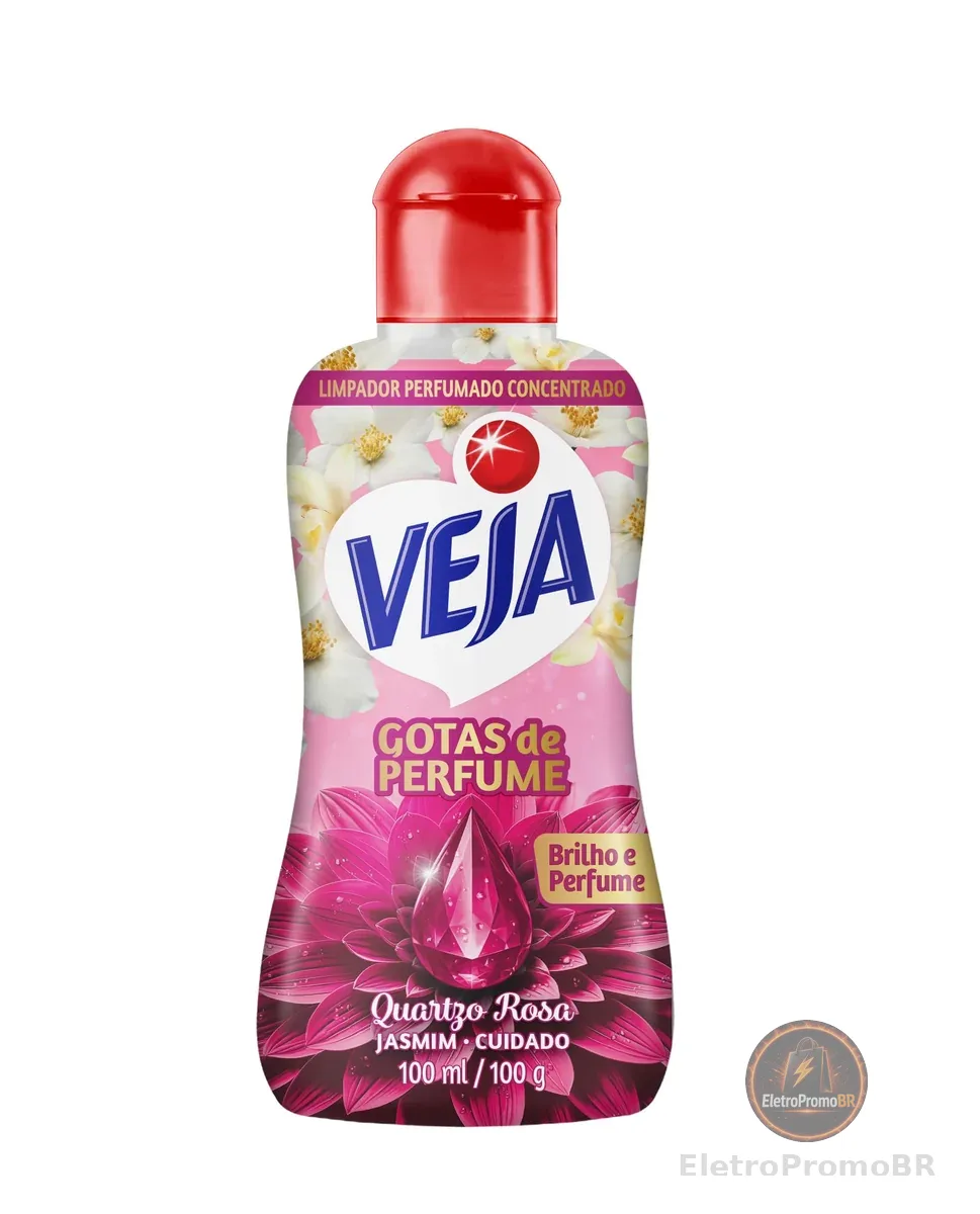 Veja Gotas de Perfume Quartzo Rosa Jasmim Limpador Perfumado Concentrado 100 ml