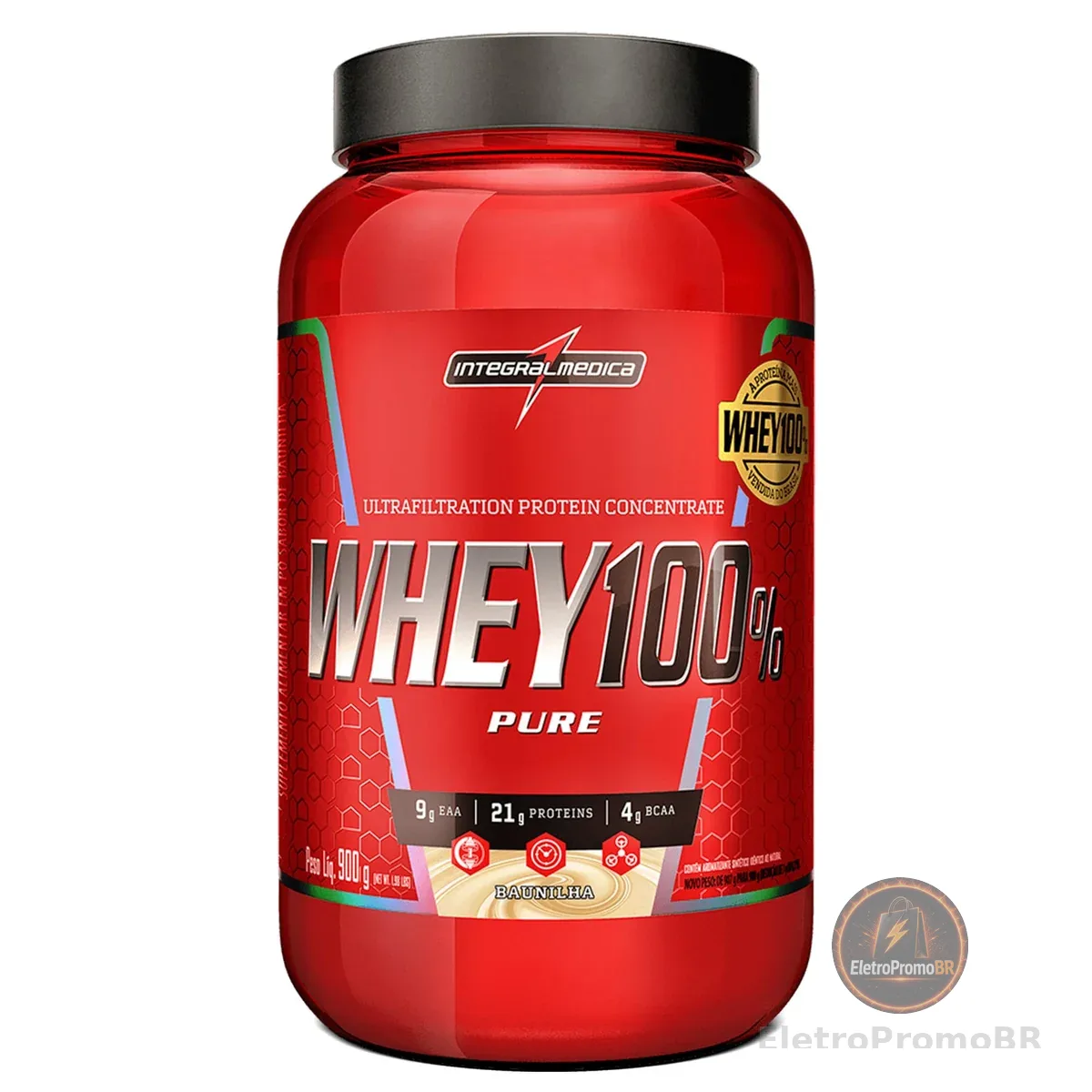 Integralmedica Whey 100% Pure Baunilha Concentrado Pote 900g | Suplementação Alimentar Pós-Treino, Fórmula Enriquecida com BCAAs
