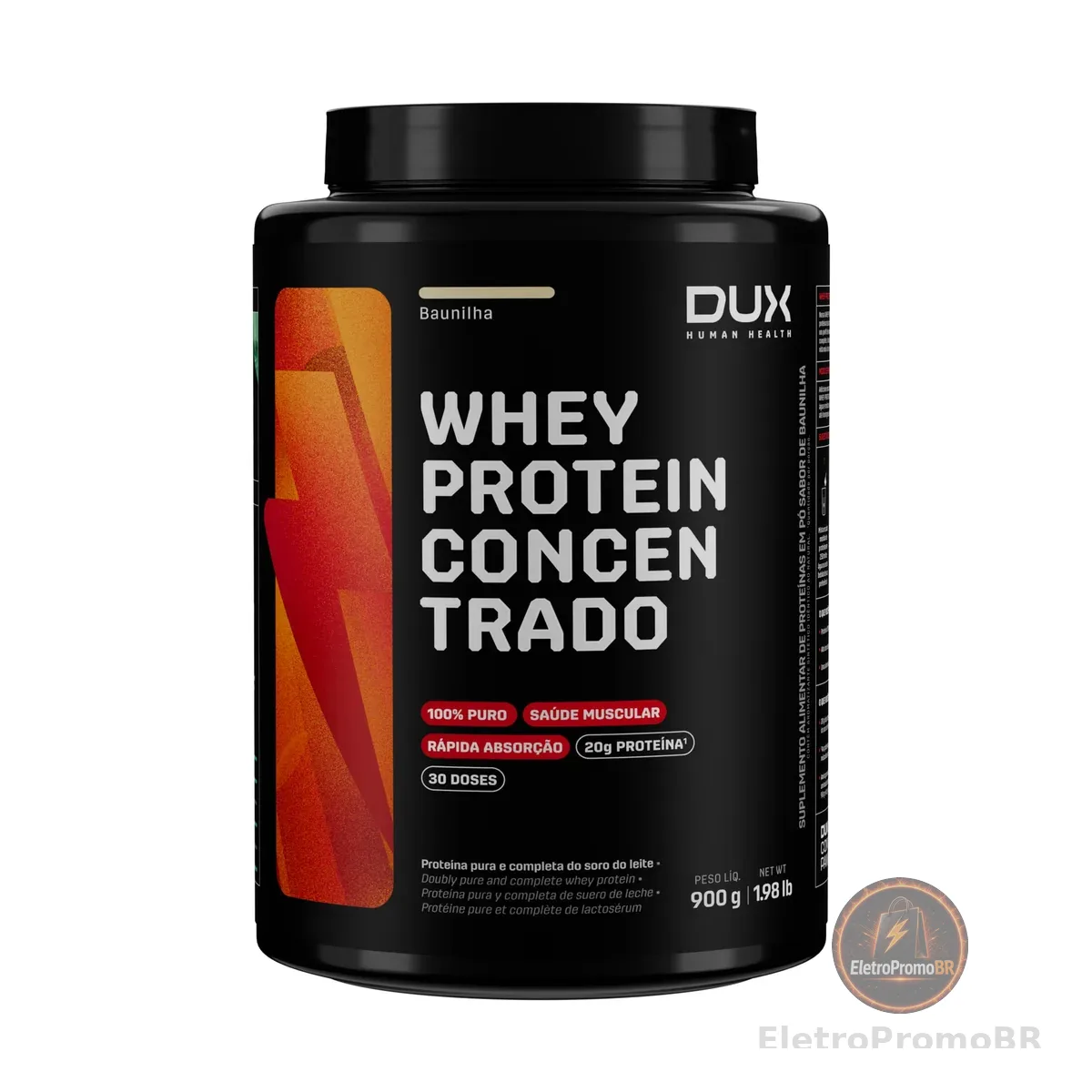 Whey Protein Concentrado Baunilha Pote 900g – Contribui para o Ganho Muscular Hipertrofia – Dux Human Health (Embalagem pode variar)