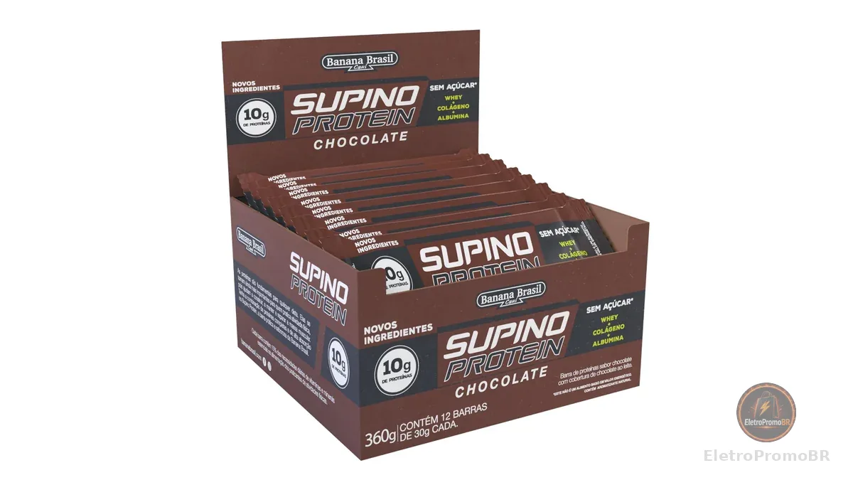 Banana Brasil Display Barra De Proteína Supino Protein Chocolate - 12 Unidades De 30G