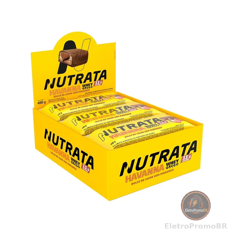 Whey Grego Bar Havanna & Morango - Nutrata Display C/ 12 Barras de 40g
