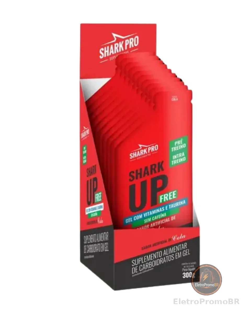 Shark Pro Suplementos Shark-up FREE Gel Carboidrato Sem Cafeina Display 10 Sachês de 30g Sabor Cola Pre Treino Sem Gluten Suplemento Alimentar