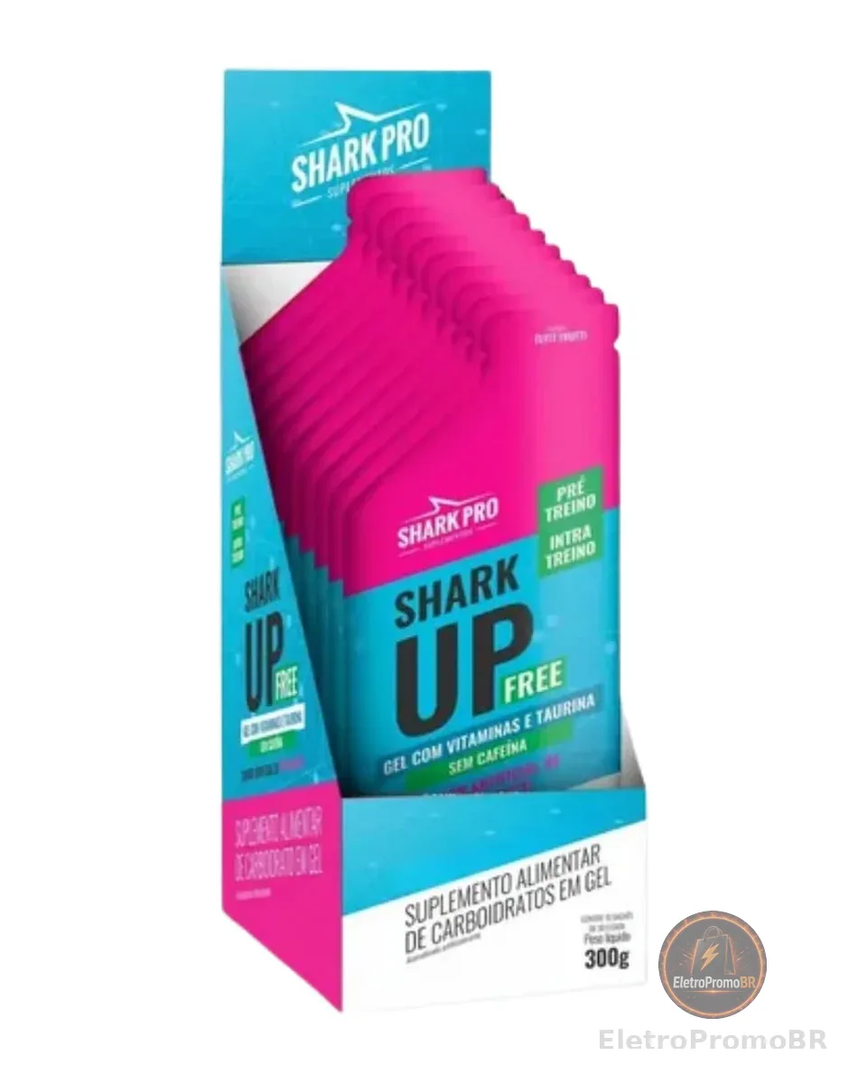 Shark Pro Suplementos Shark-up FREE Gel Carboidrato Sem Cafeina Display 10 Sachês de 30g Sabor Tutti Frutti Pre Treino Sem Gluten Suplemento Alimentar