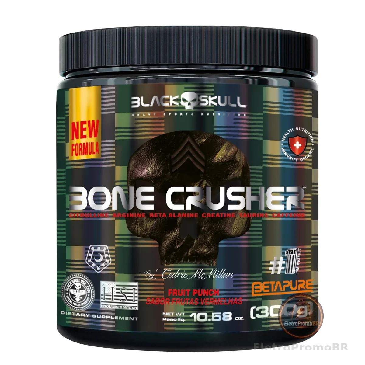 Black Skull Pré-Treino Bone Crusher Frutas Vermelhas 300g