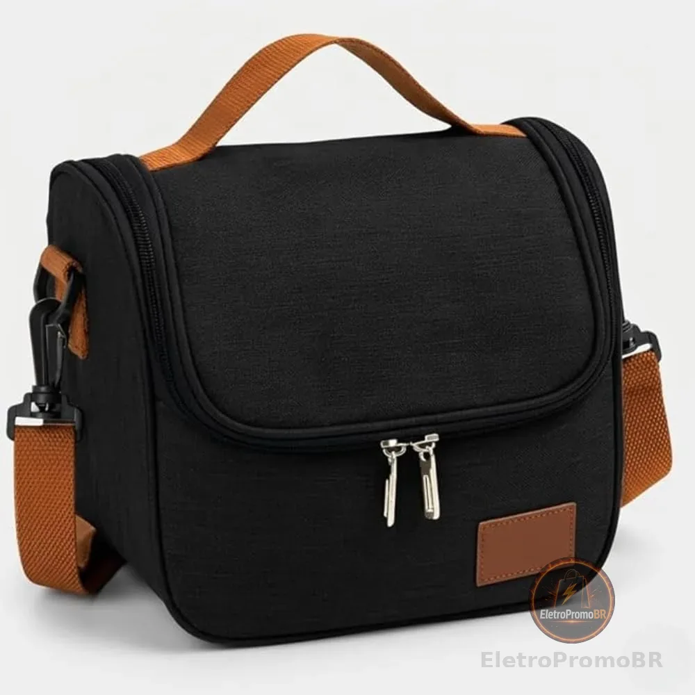 Bolsa Térmica Lancheira com Alça de Ombro para Marmita - Academira, Trabalho, Escola, Faculdade e Passeios - Marmiteira Impermeável Resistente 7 Litros - Cor PRETA